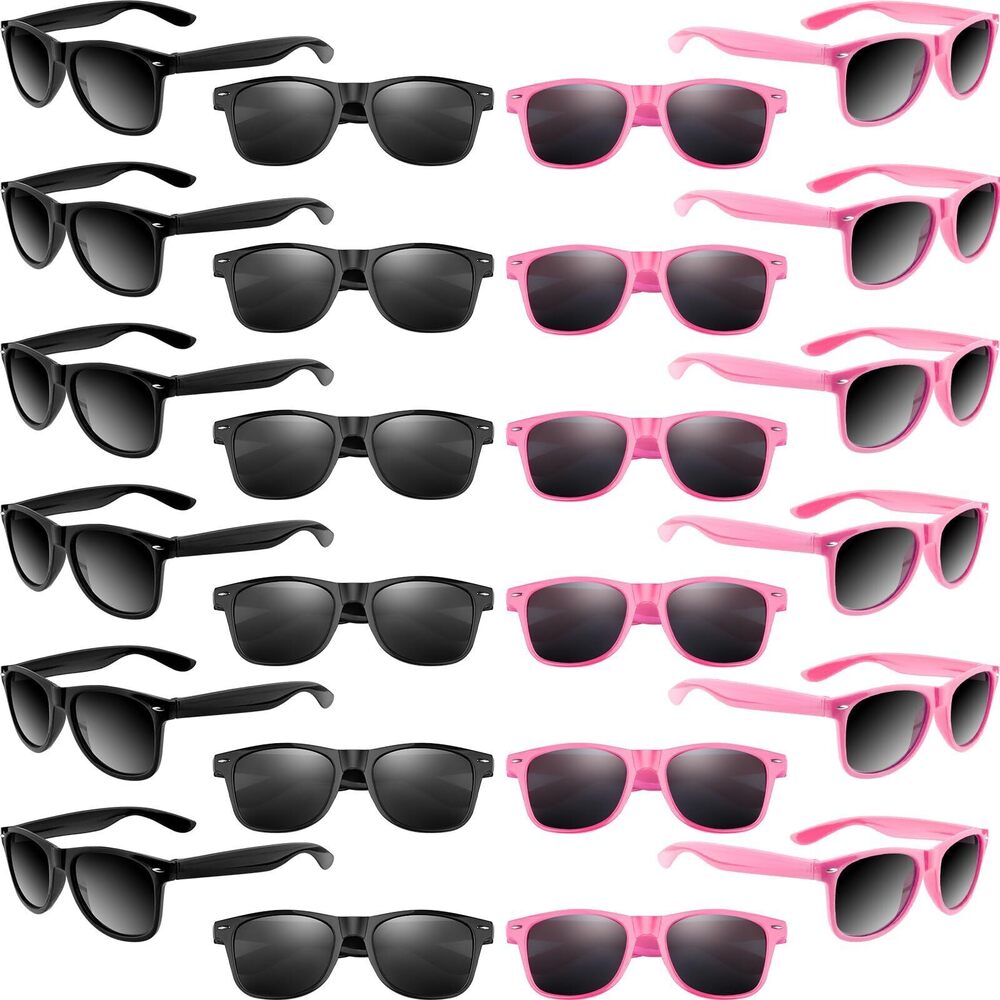 3366 24 Pack Black and Pink Party Sunglasses Bulk Neon Party Favors